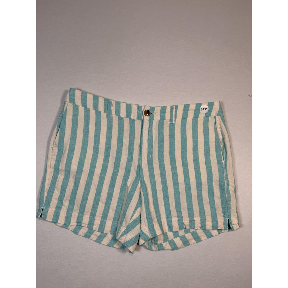 Old Navy Shorts Womens 12 Green Striped Linen Chino Flat Front Casual Summer - Picture 1 of 6
